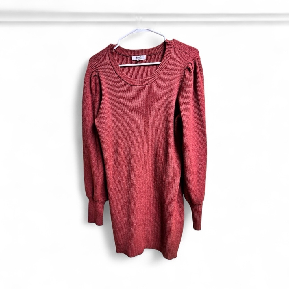 BB Dakota by Steve Madden Sweater Dress XL Rust Orange Puff Sleeve Ribbed Kni - Picture 3 of 5